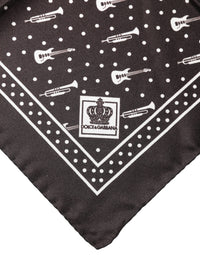 Dolce & Gabbana Black Guitar Trumpet Men Handkerchief Men's Scarf