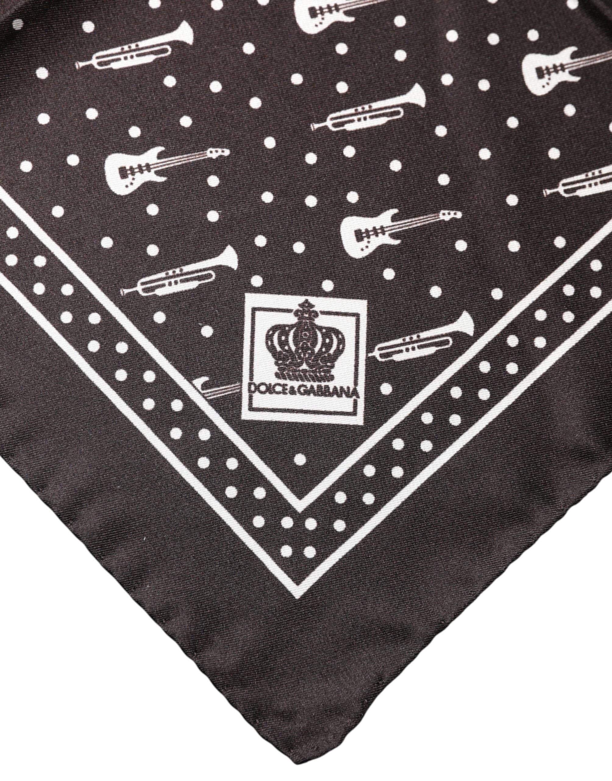 Dolce & Gabbana Black Guitar Trumpet Men Handkerchief Men's Scarf