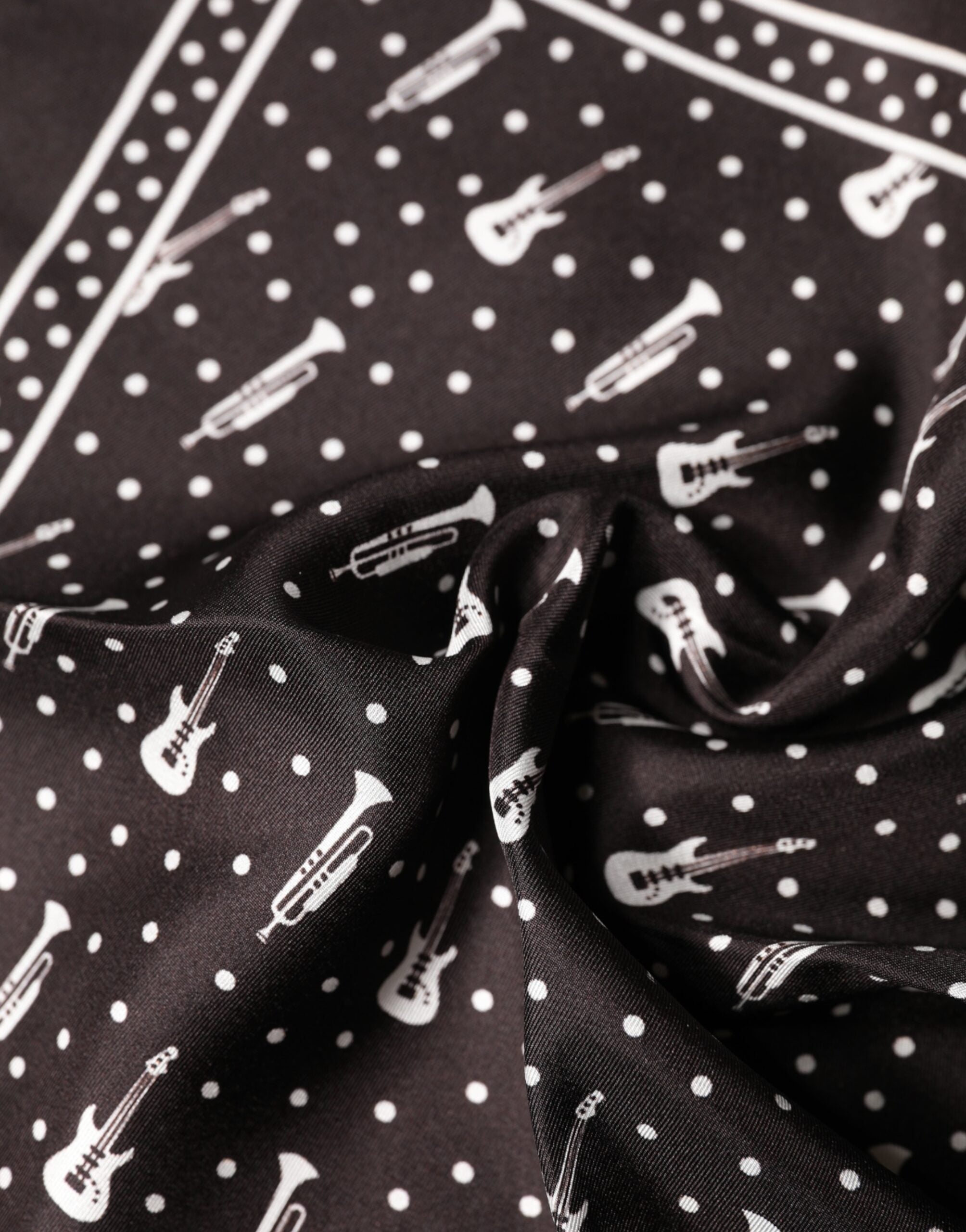 Dolce & Gabbana Black Guitar Trumpet Men Handkerchief Men's Scarf