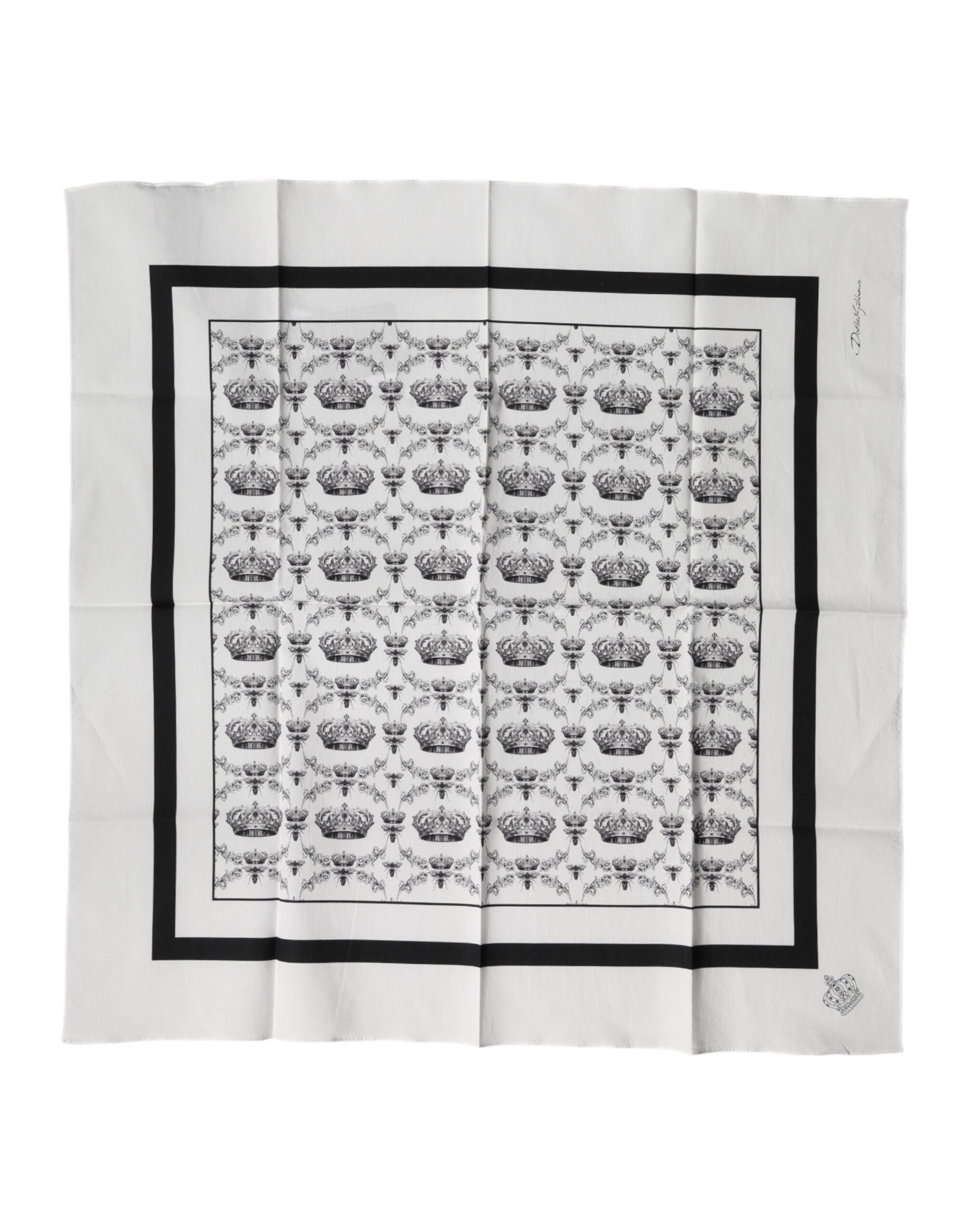 Dolce & Gabbana White Crown Cotton Men Square Foulard Men's Scarf