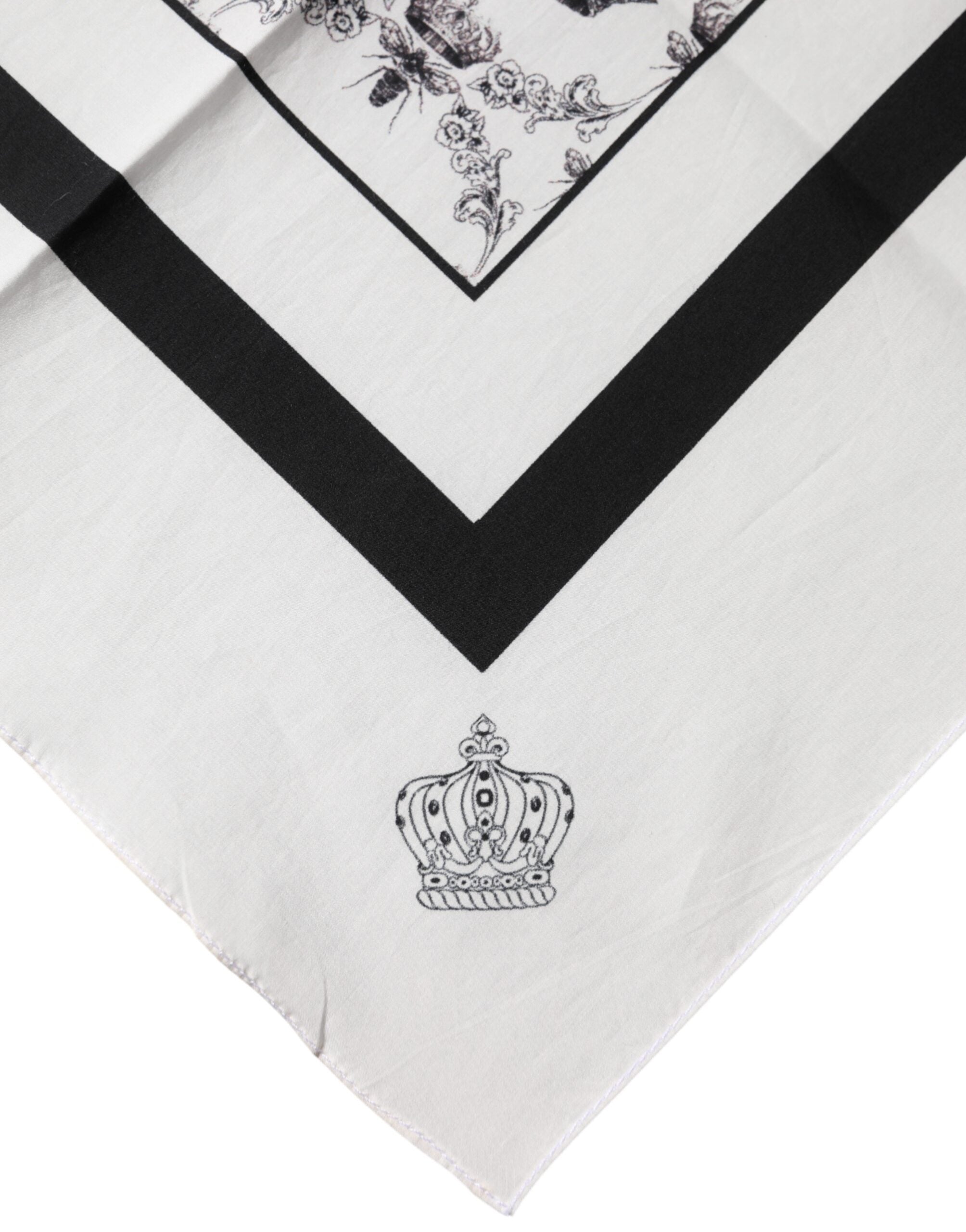 Dolce & Gabbana White Crown Cotton Men Square Foulard Men's Scarf