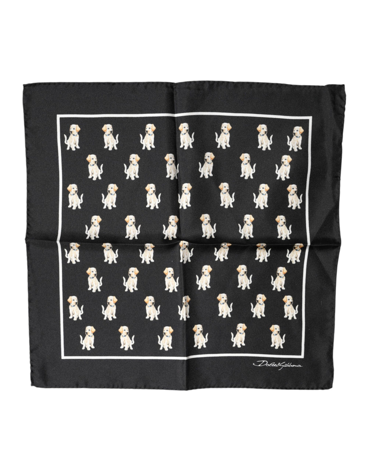 Dolce & Gabbana Black Dog Print Square Handkerchief Men's Scarf