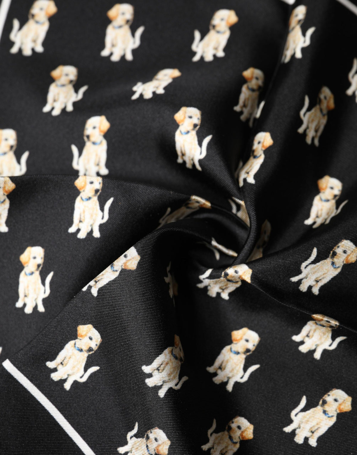 Dolce & Gabbana Black Dog Print Square Handkerchief Men's Scarf