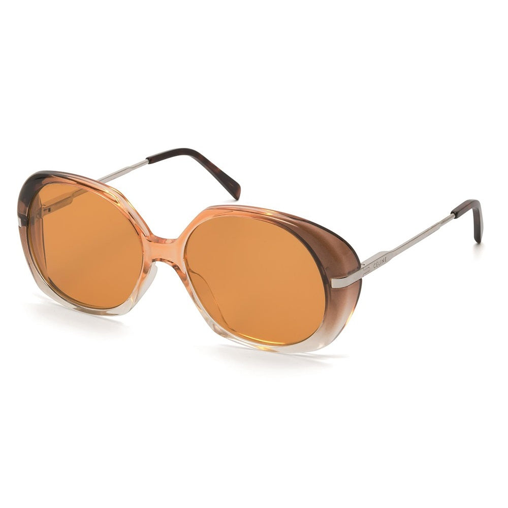 Celine Sunglasses Round Full Rim, Transparent Brown Frame and Brown Lens CL40036U50E