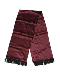 Dolce & Gabbana Maroon Silk Satin Fringes Neck Foulard Men's Scarf