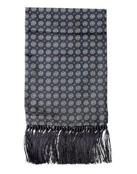 Dolce & Gabbana Blue Patterned Fringes Neck Foulard Men's Scarf