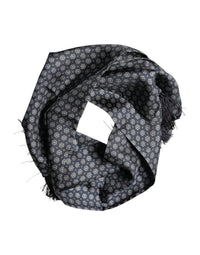 Dolce & Gabbana Blue Patterned Fringes Neck Foulard Men's Scarf