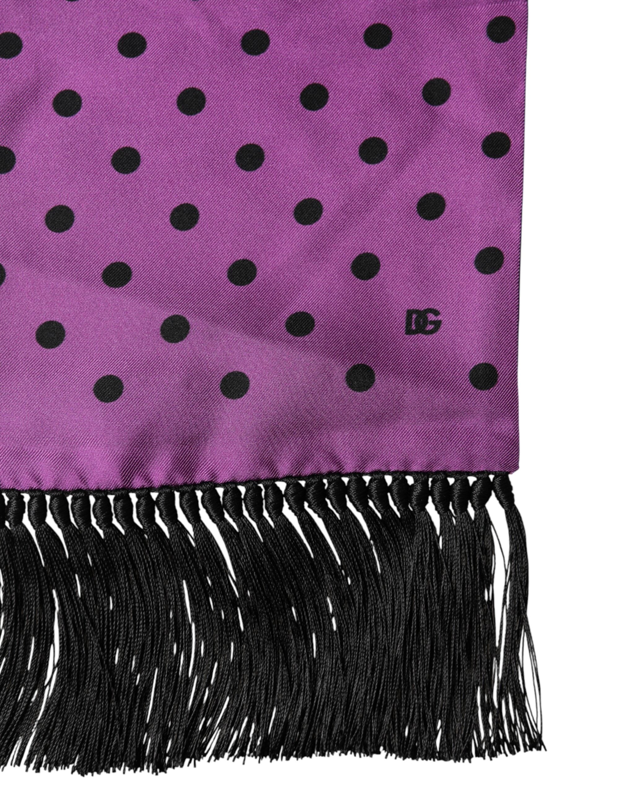 Dolce & Gabbana Violet Polka Dot Fringes Neck Foulard Men's Scarf