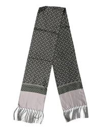 Dolce & Gabbana Gray Patterned Fringes Neck Foulard Men's Scarf