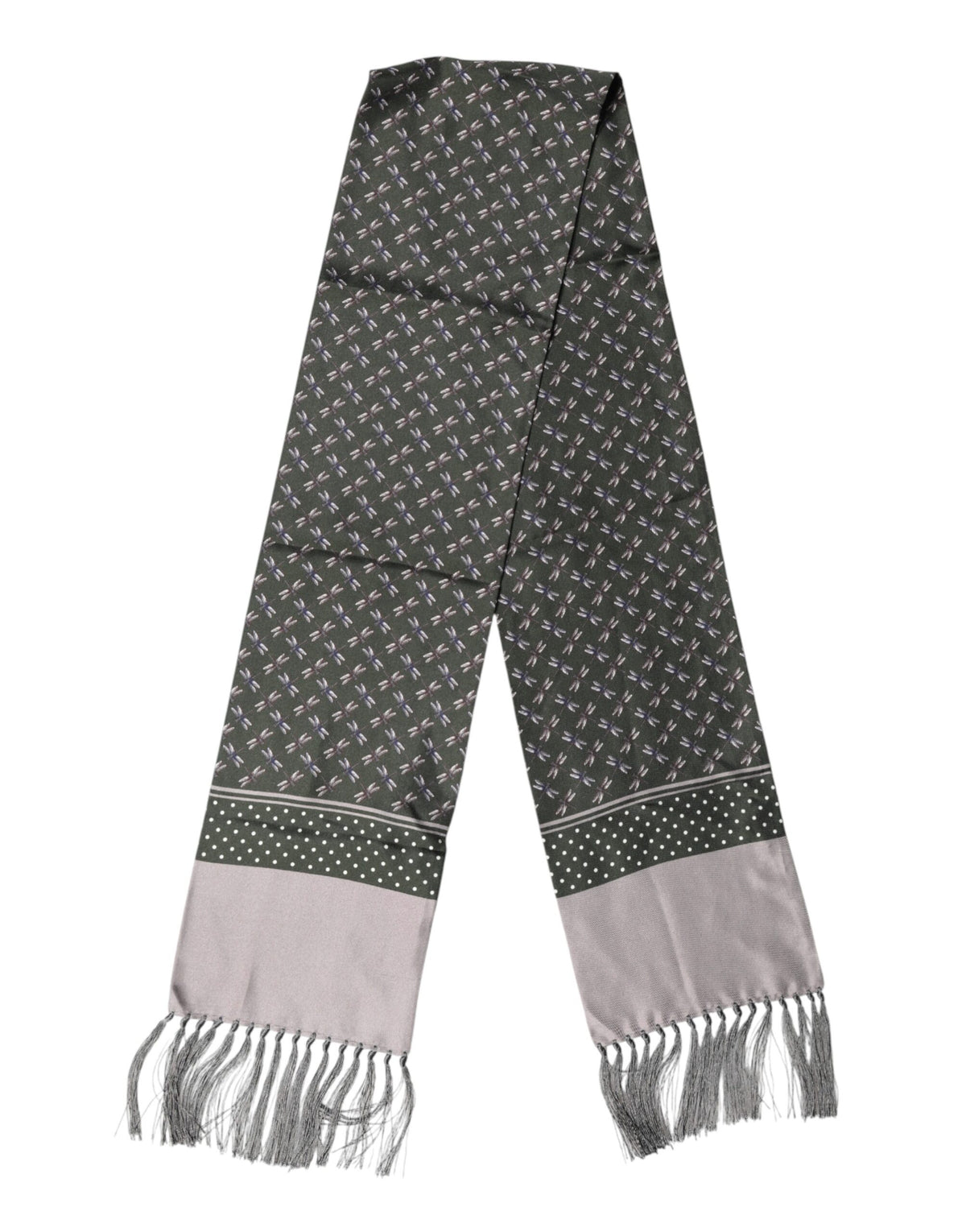 Dolce & Gabbana Gray Patterned Fringes Neck Foulard Men's Scarf