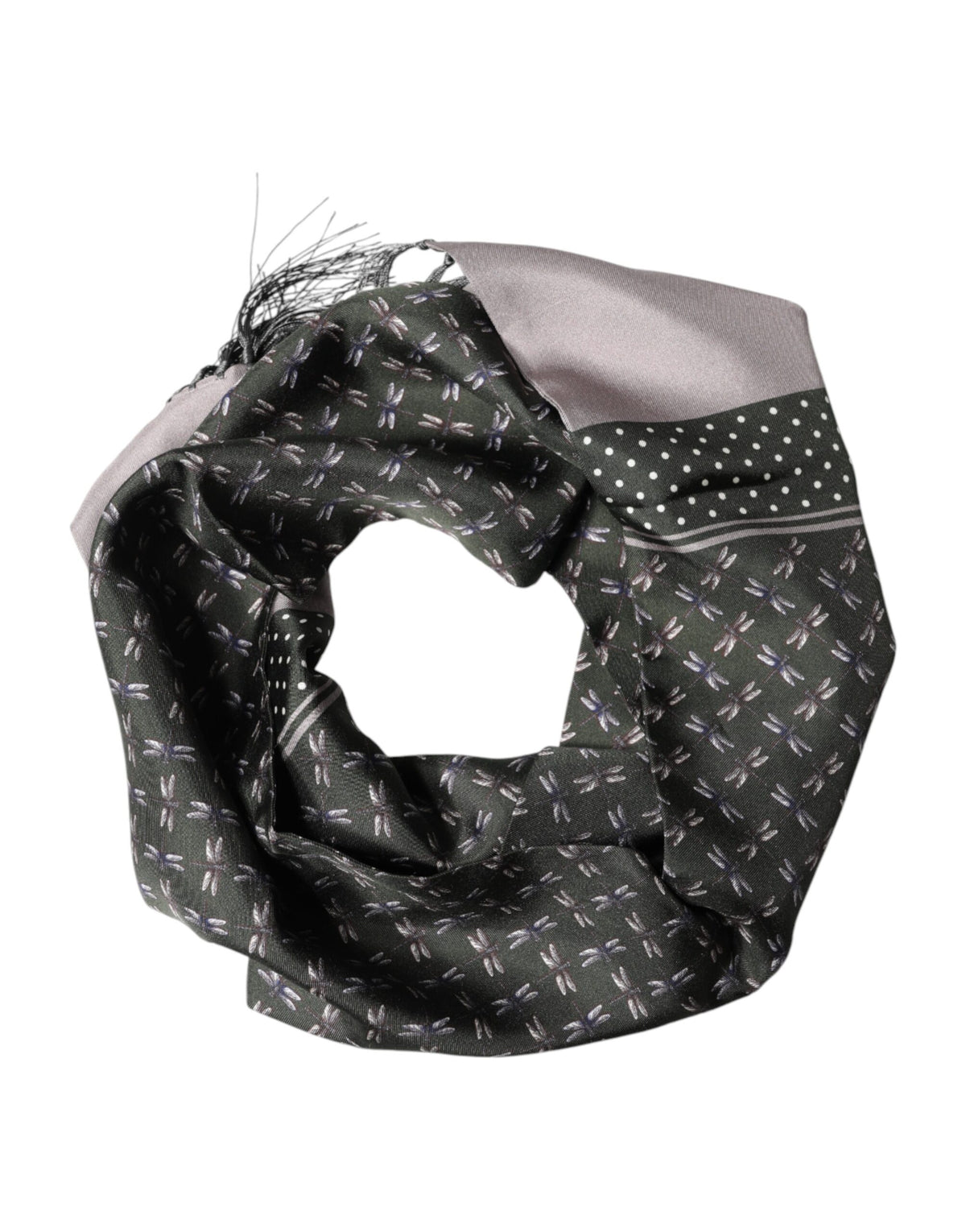 Dolce & Gabbana Gray Patterned Fringes Neck Foulard Men's Scarf