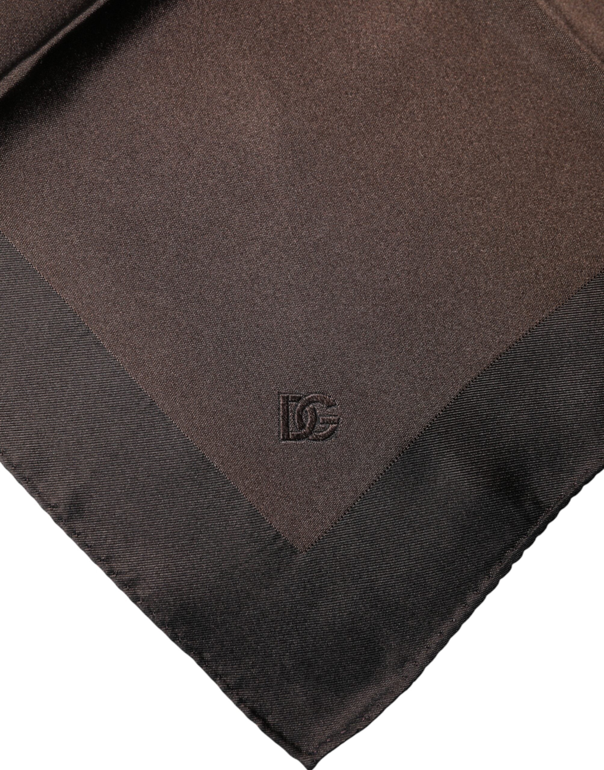 Dolce & Gabbana Brown Logo Silk Square Handkerchief Men's Scarf