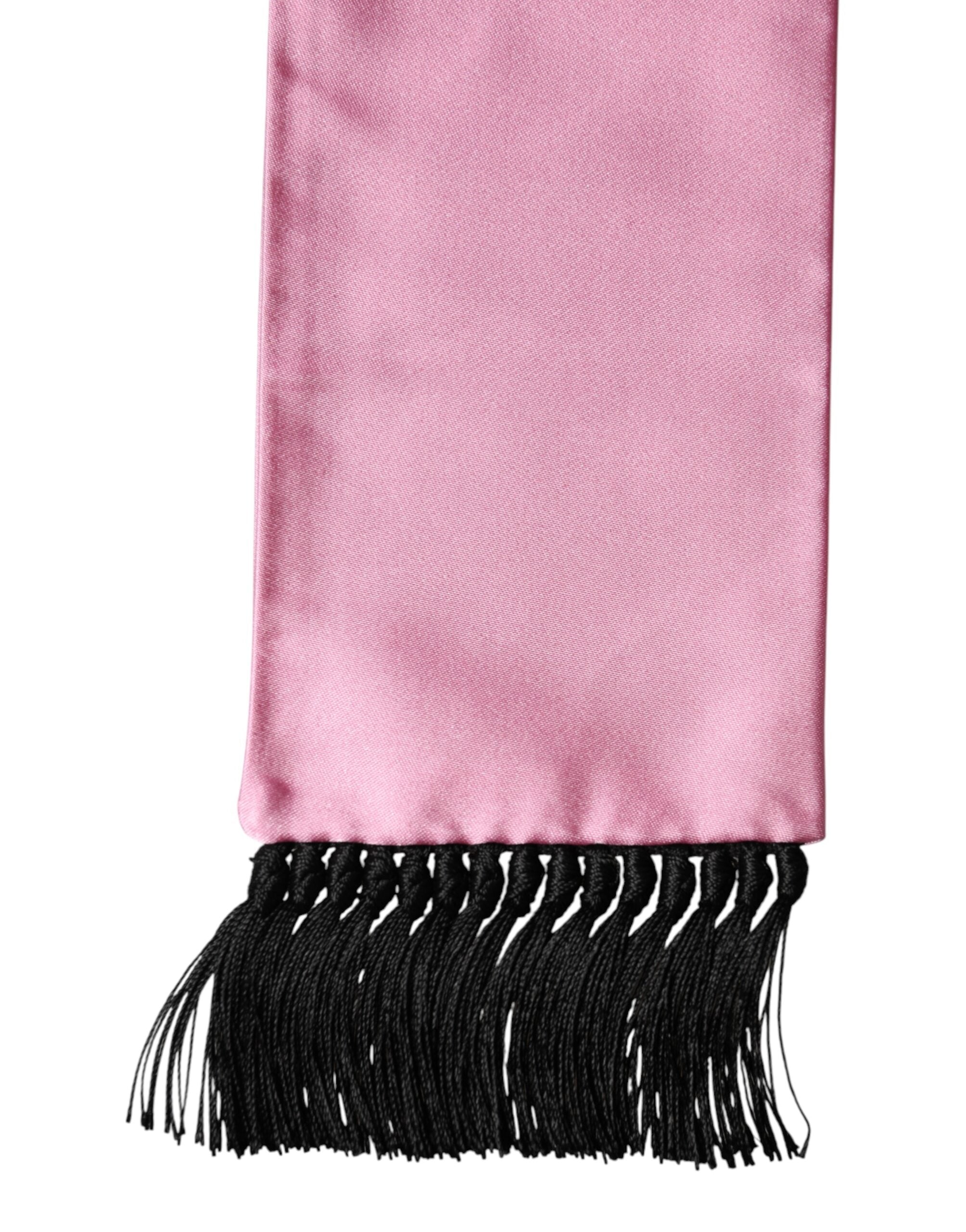 Dolce & Gabbana Pink Silk Fringes Neck Wrap Foulard Men's Scarf