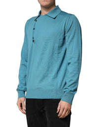 Dolce & Gabbana Teal Wool Collared Polo Pullover Men's Sweater