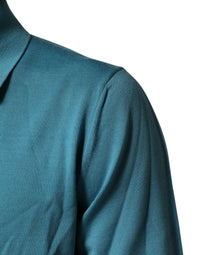 Dolce & Gabbana Teal Wool Collared Polo Pullover Men's Sweater