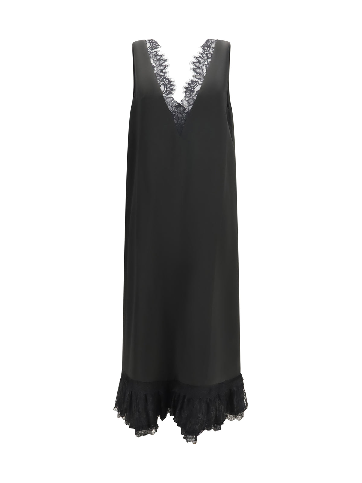 Ganni Women Lace-Trimmed Satin Long Dress