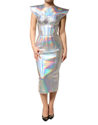 Dolce & Gabbana Silver Iridescent Bodycon Sheath Midi Women's Dress