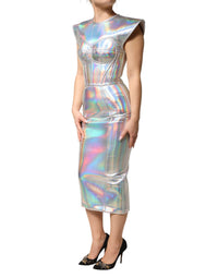 Dolce & Gabbana Silver Iridescent Bodycon Sheath Midi Women's Dress