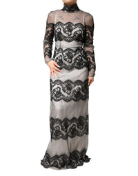 Dolce & Gabbana Black White Lace Silk Blend MaxiSheath Women's Dress