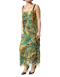 Dolce & Gabbana Multicolor Tropical Print Fringe Maxi Women's Dress