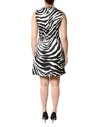 Dolce & Gabbana Black White Zebra Sleeveless A-line Women's Dress