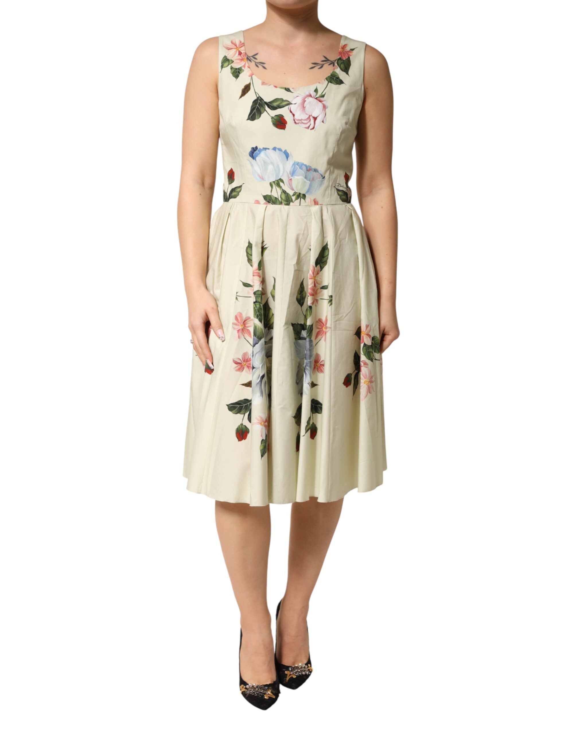 Dolce & Gabbana Beige Floral Sleeveless A-line Women's Dress