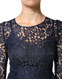 Dolce & Gabbana Blue Lace Ruffle A-line Knee Length Women's Dress