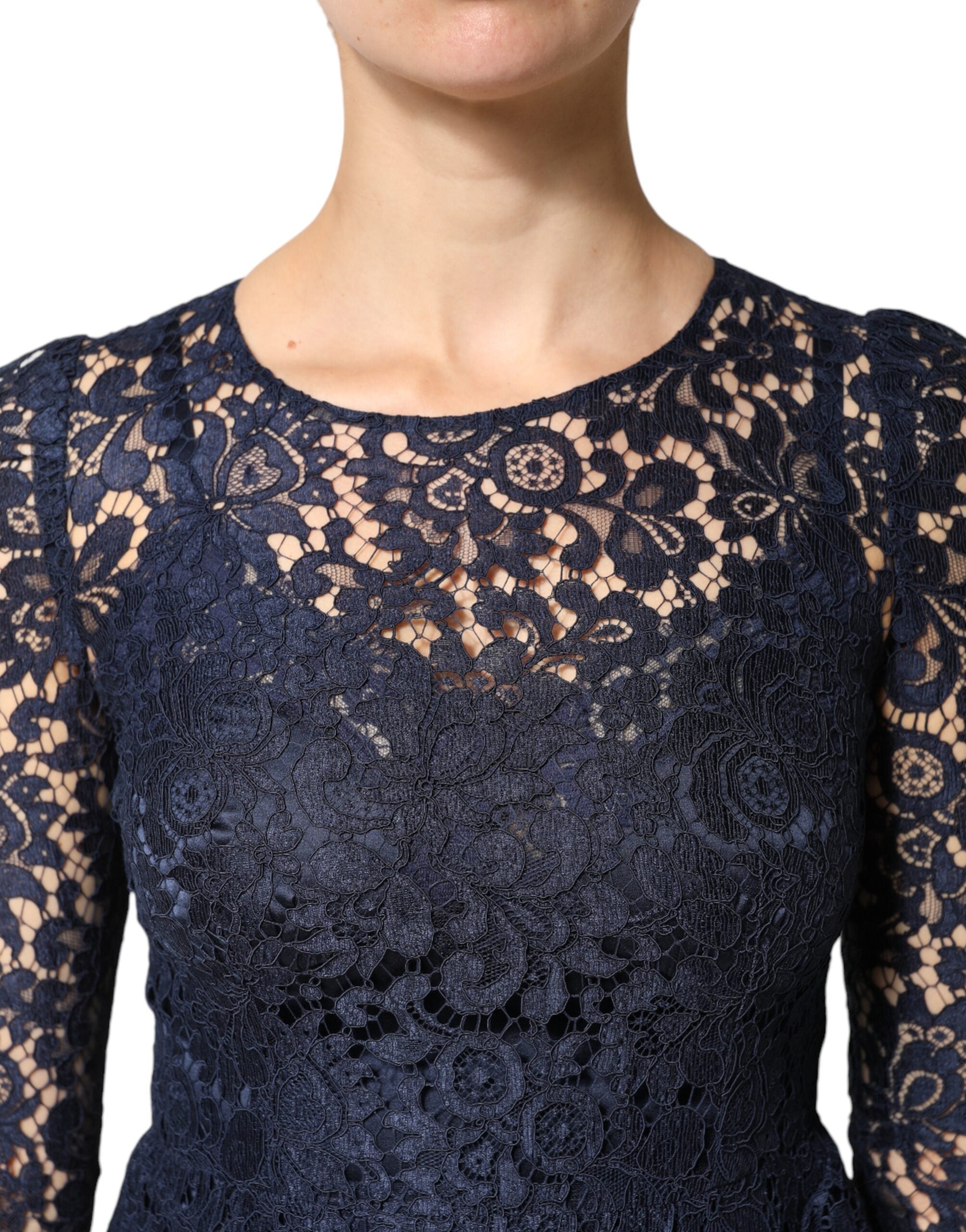 Dolce & Gabbana Blue Lace Ruffle A-line Knee Length Women's Dress