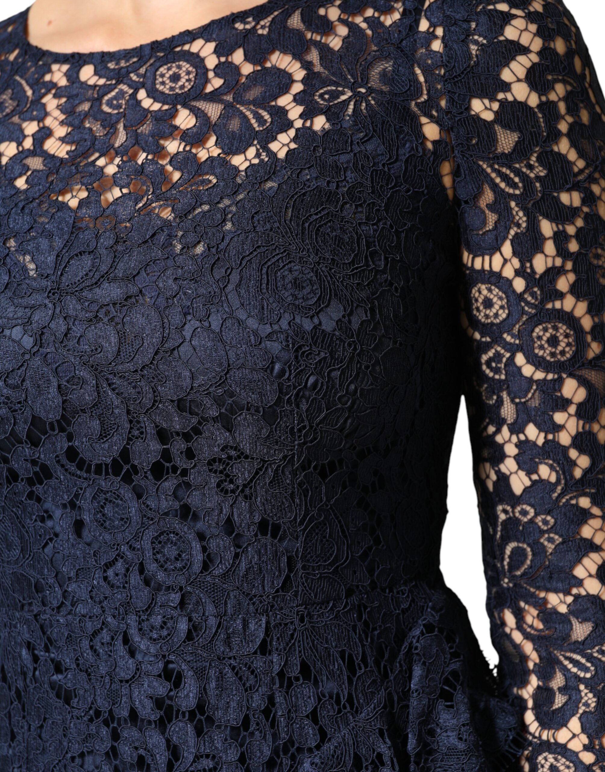 Dolce & Gabbana Blue Lace Ruffle A-line Knee Length Women's Dress