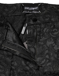 Dolce & Gabbana Black Floral Brocade High Waisted Trouser Women's Pants