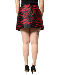 Dolce & Gabbana Black Red Jacquard High Waist Mini Women's Skirt