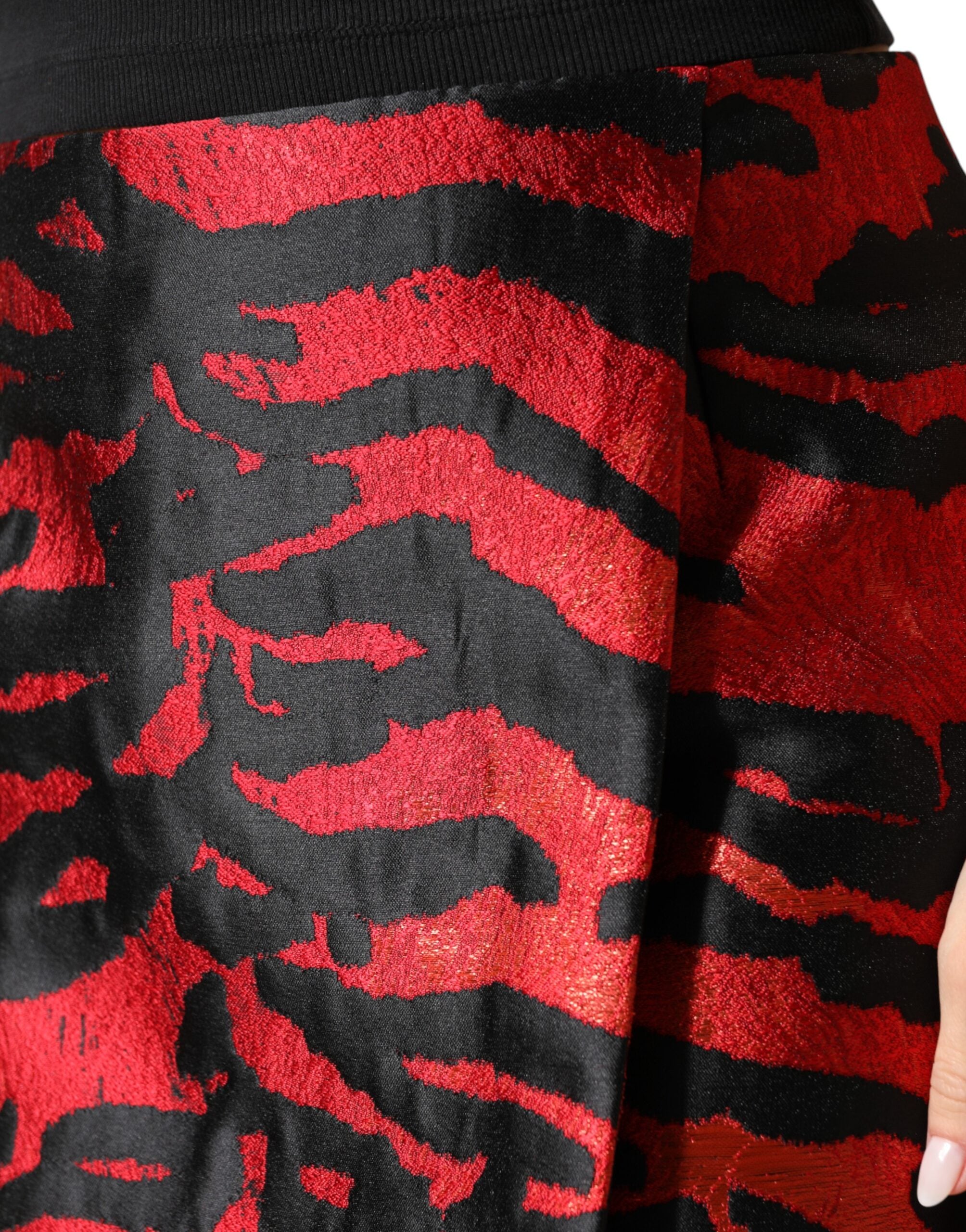 Dolce & Gabbana Black Red Jacquard High Waist Mini Women's Skirt