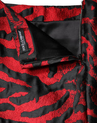 Dolce & Gabbana Black Red Jacquard High Waist Mini Women's Skirt
