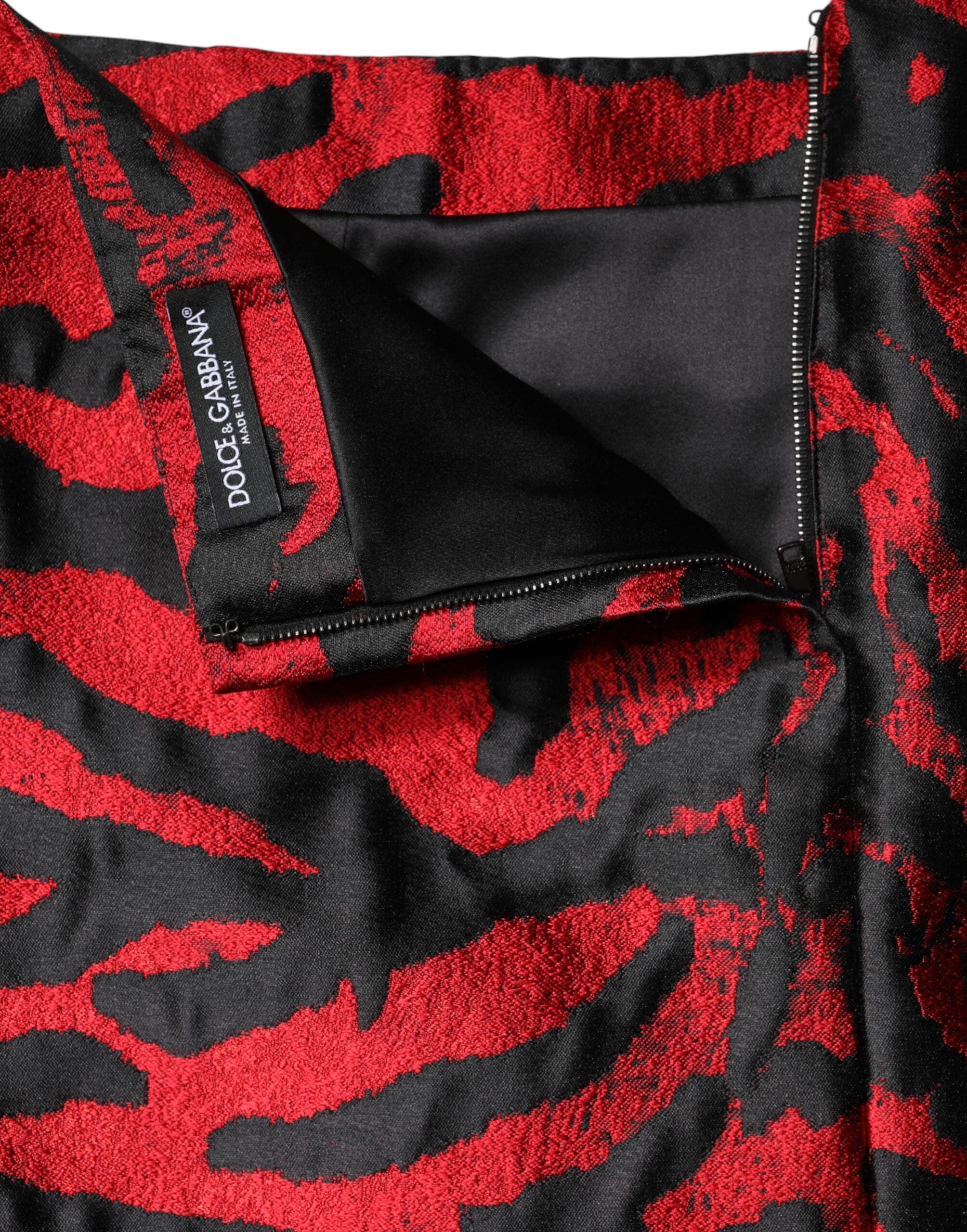 Dolce & Gabbana Black Red Jacquard High Waist Mini Women's Skirt