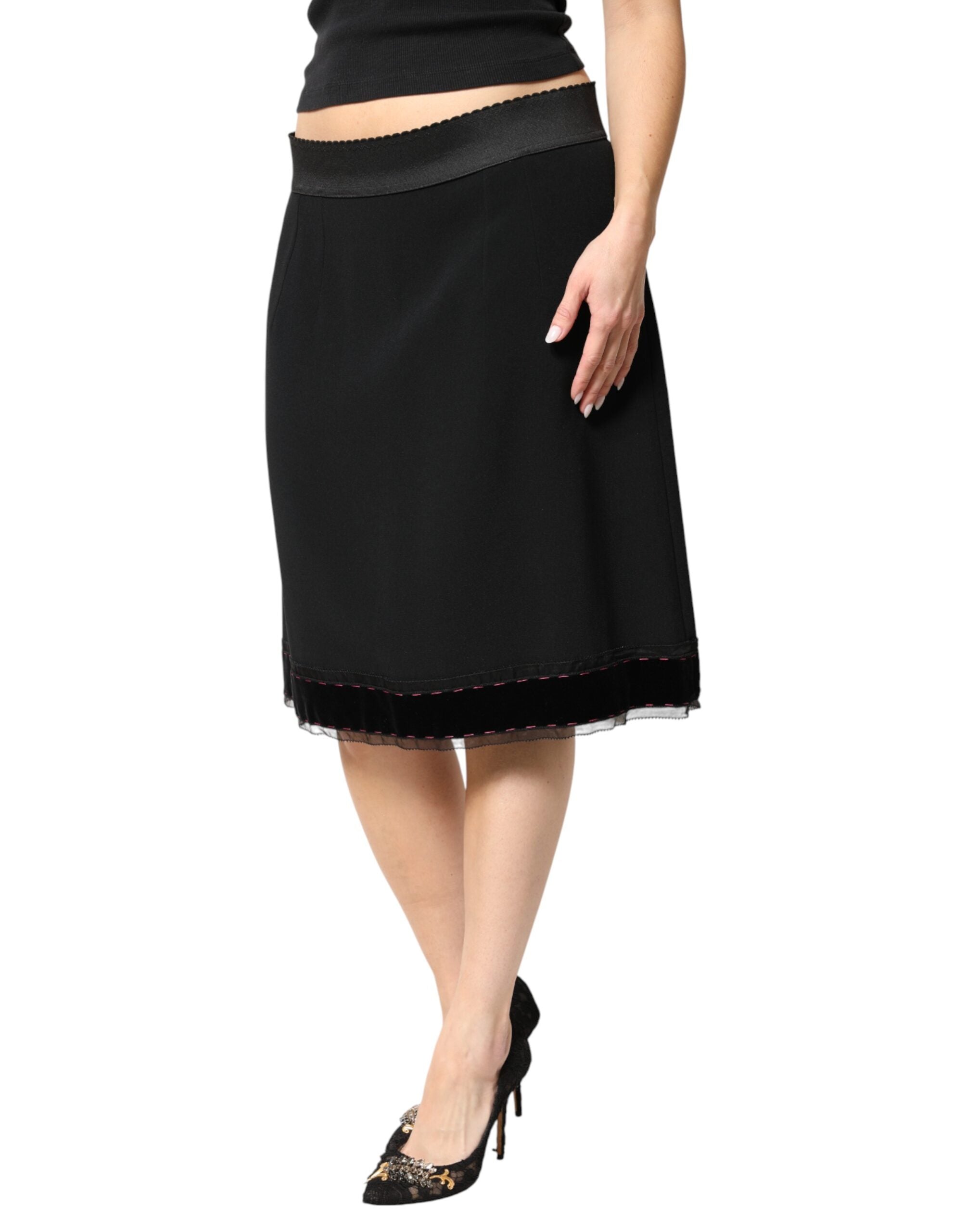 Dolce & Gabbana Black Mid Waist A-line Knee Length Women's Skirt