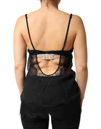 Dolce & Gabbana Black Silk Floral Lace Chemise Lingerie Women's Top