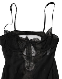 Dolce & Gabbana Black Silk Floral Lace Chemise Lingerie Women's Top