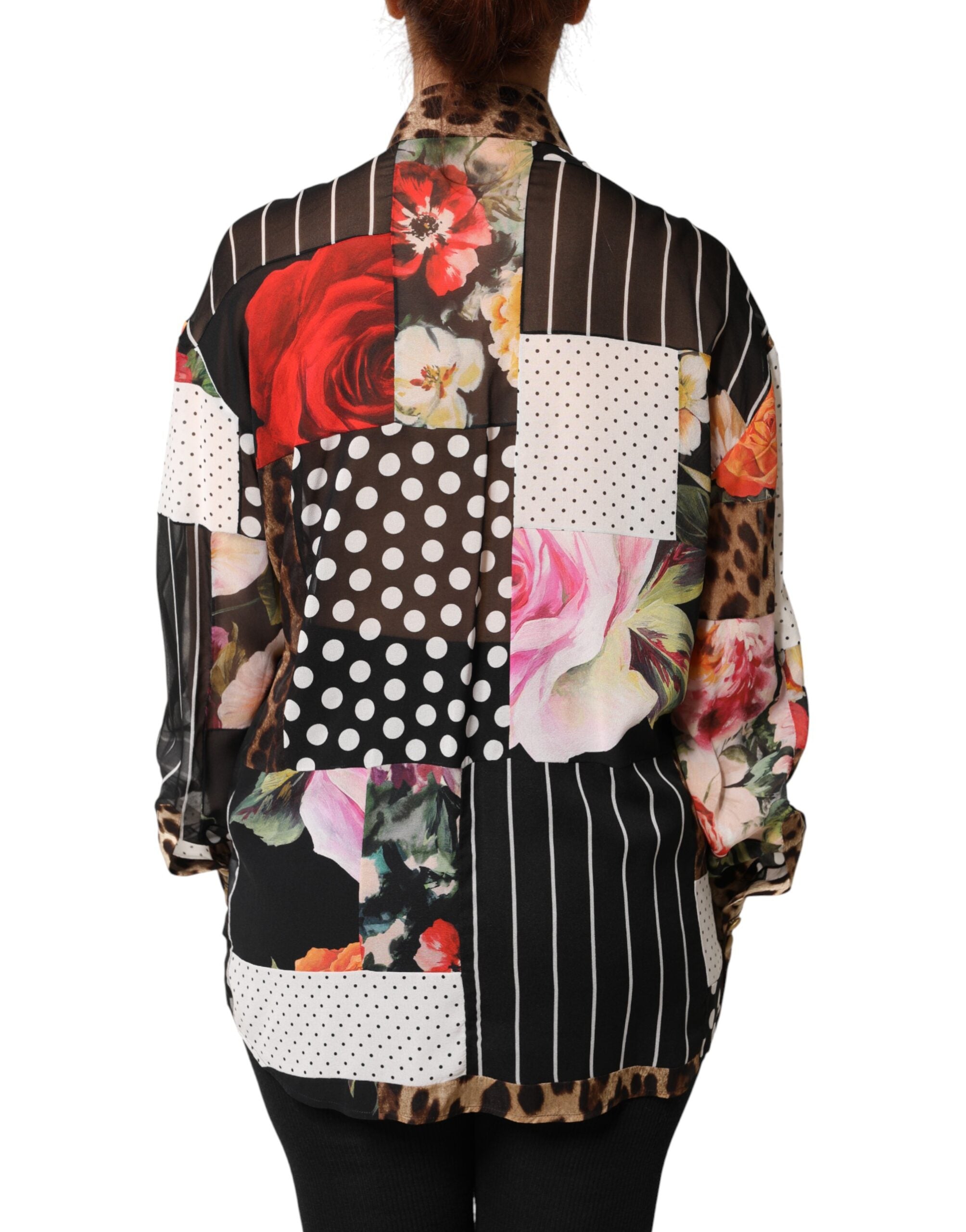 Dolce & Gabbana Multicolor Patchwork Silk CollaredBlouse Women's Top