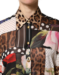 Dolce & Gabbana Multicolor Patchwork Silk CollaredBlouse Women's Top