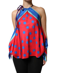 Dolce & Gabbana Multicolor Polka Dot Tie Halter Blouse Women's Top