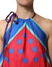 Dolce & Gabbana Multicolor Polka Dot Tie Halter Blouse Women's Top