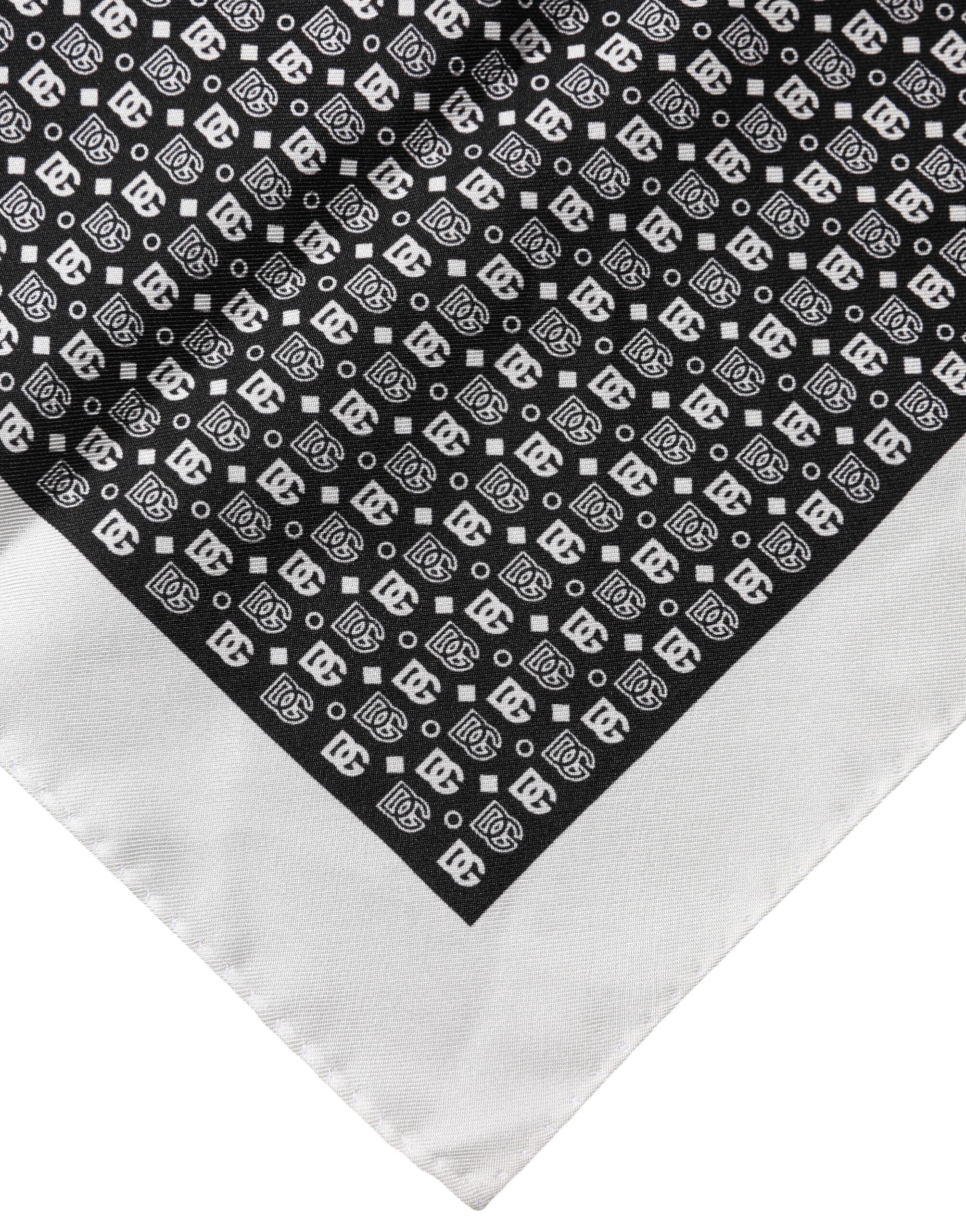 Dolce & Gabbana White Black Patterned Square Foulard Men's Scarf