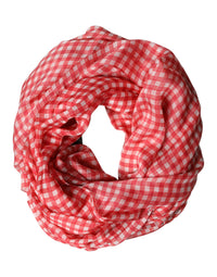 Dolce & Gabbana Red Checkered Silk Neck Wrap Shawl Men's Scarf