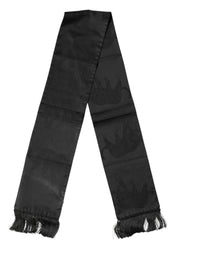 Dolce & Gabbana Black Satin Silk Fringes Neck Foulard Men's Scarf