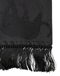 Dolce & Gabbana Black Satin Silk Fringes Neck Foulard Men's Scarf