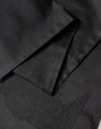 Dolce & Gabbana Black Satin Silk Fringes Neck Foulard Men's Scarf