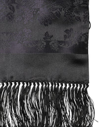 Dolce & Gabbana Black Satin Silk Fringes Neck Foulard Men's Scarf