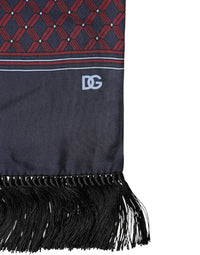 Dolce & Gabbana Maroon Patterned Fringes Wrap Foulard 138cm x 15cm Men's Scarf