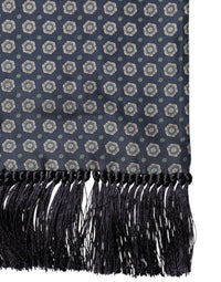 Dolce & Gabbana Blue Patterned Silk Fringes Foulard 138cm x 15.5cm Men's Scarf
