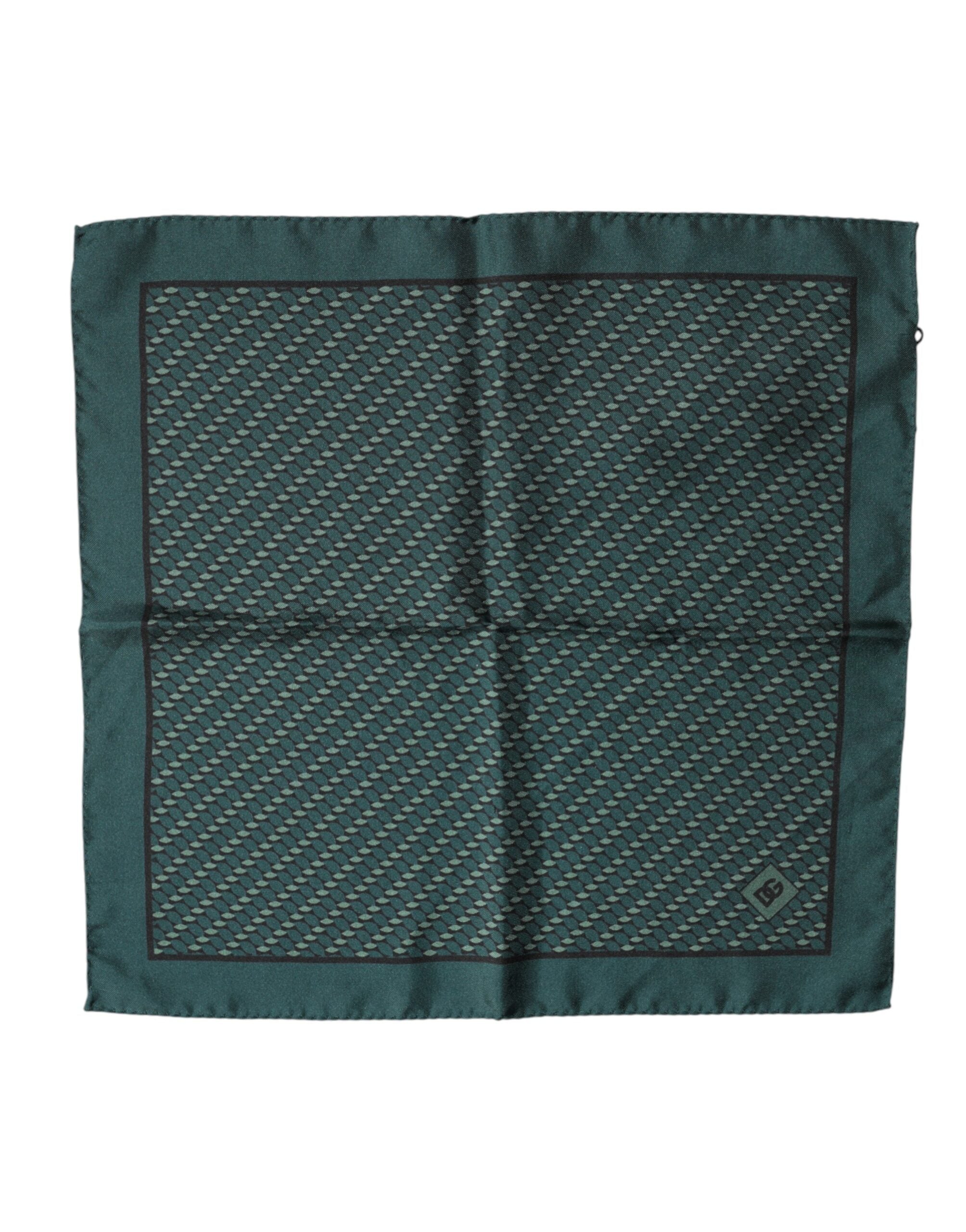 Dolce & Gabbana Dark Green Silk Patterned Handkerchief 32cm x 31cm Men's Scarf